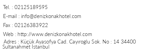 Deniz Konak Hotel telefon numaralar, faks, e-mail, posta adresi ve iletiim bilgileri